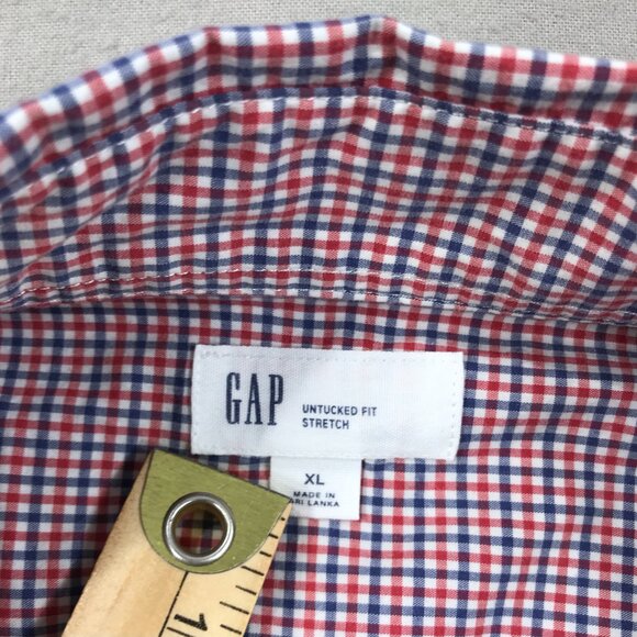 Gap Untucked Shirt Men's XL Red White Blue Check Button Down Long Sleeve Stretch - Picture 3 of 12